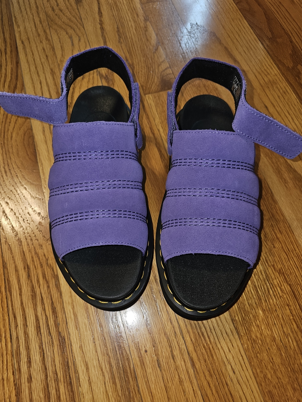 Dr Martens Kole Zebrillus Purple Velcro Strap Suede Sandals